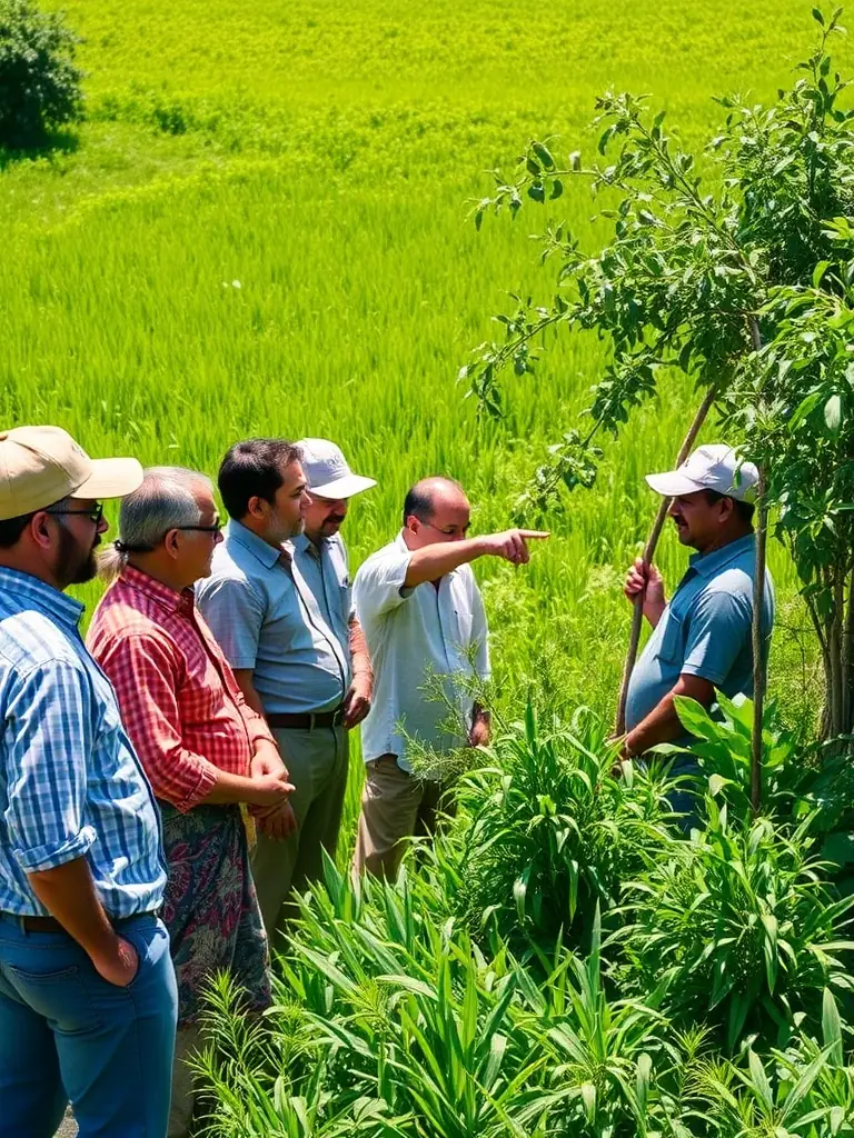 A photograph featuring ACCA members collaborating with local farmers to implement wildlife-friendly farming practices, such as creating buffer zones and reducing pesticide use.
