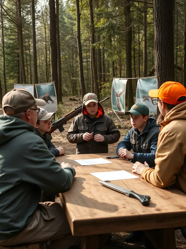 A photograph of ACCA members conducting a workshop on sustainable hunting practices for local hunters, emphasizing responsible hunting techniques and wildlife conservation.
