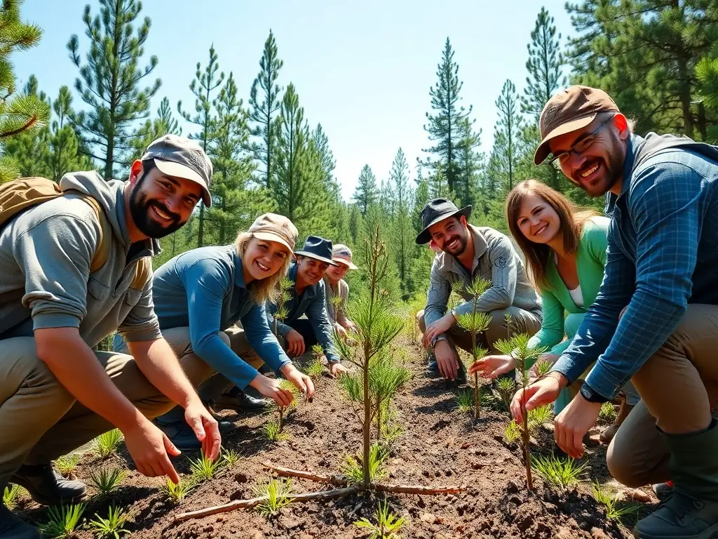 A photograph showcasing ACCA members participating in a habitat restoration project, planting native trees and shrubs to enhance biodiversity and provide shelter for local wildlife.